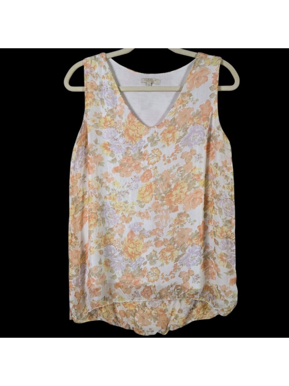 Giusy Womens Orange 100% Silk Floral Romantic Fairy Cottage Sleeveless Tank S